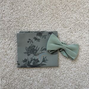 Revelry Floral Green Pocket Square and Bow Tie Set
